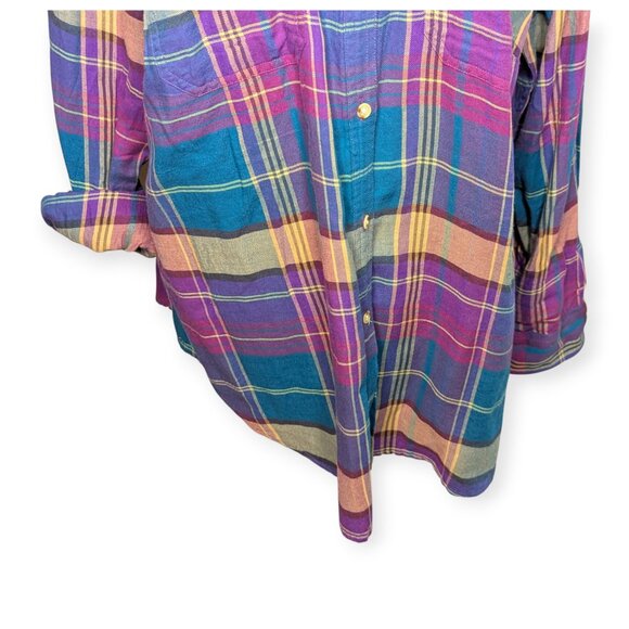 Chaps Vibrant Multicolor Plaid Button Front Long Sleeve Shirt Size 1X - Picture 5 of 13